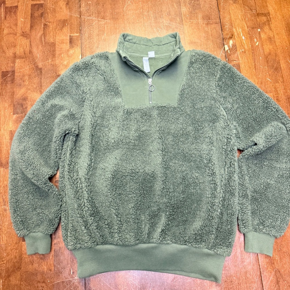 Sweaty Betty Fleece Sherpa Pullover Women Size 8 Medium‎ Green 1/2 Zip Borg